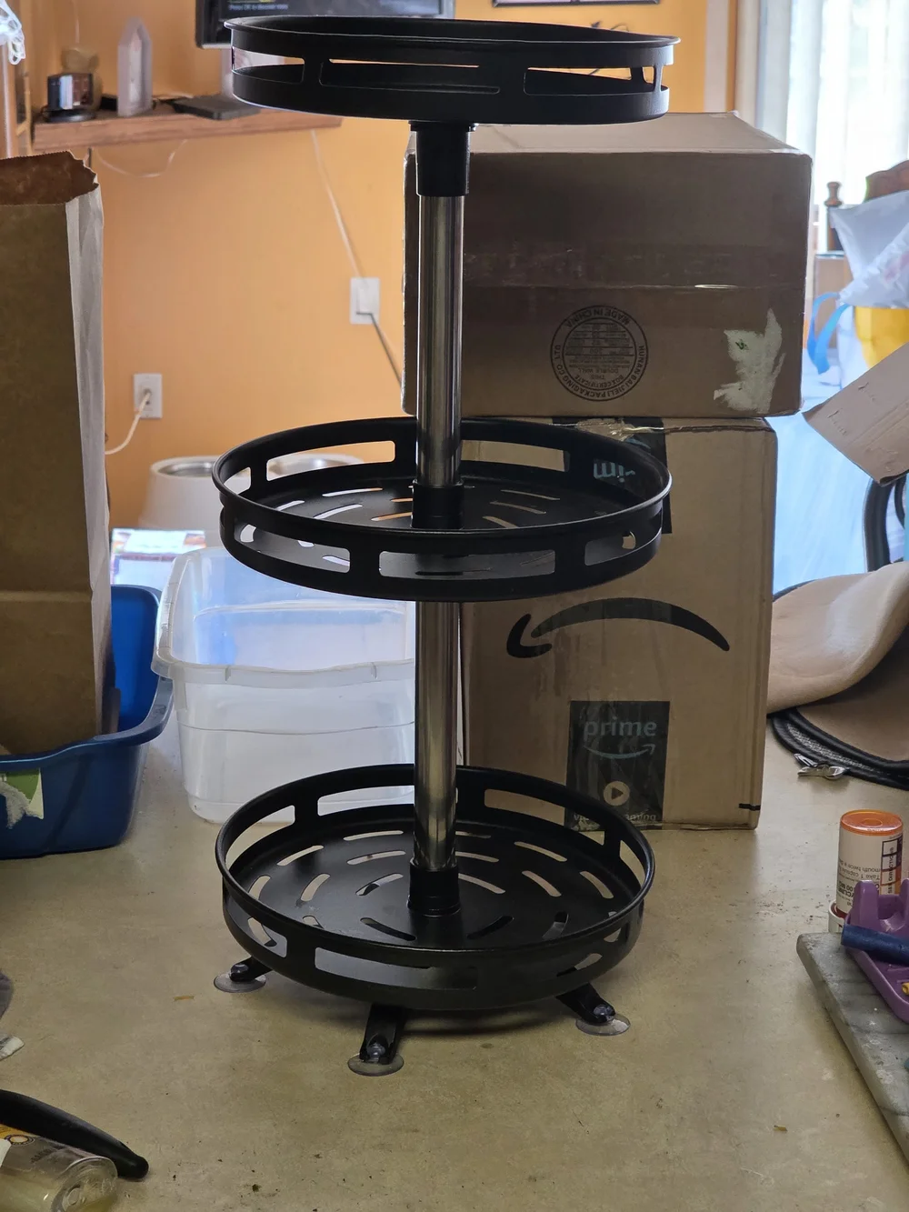 Amazon Essentials Black 3-Tier Rotating Pantry Organizer